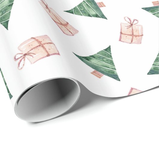 モダンクリスマスの木とプレゼント ラッピングペーパー (ロールコーナー)