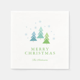 モダンクリスマスの木と雪 スタンダードカクテルナプキン