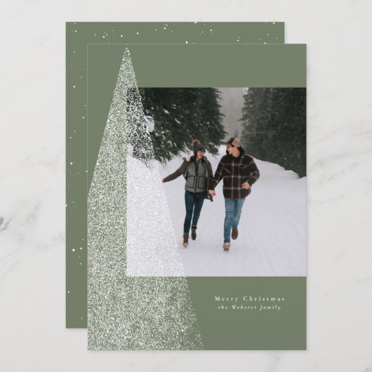 モダンクリスマスの木のセージ緑の1枚の写真 シーズンカード (正面/裏面)
