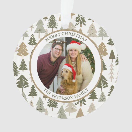 モダンクリスマスの木のパターン家族の写真 オーナメント (正面)