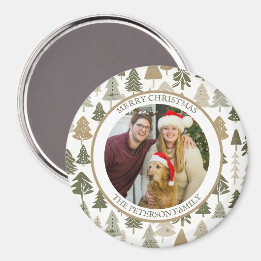 モダンクリスマスの木のパターン家族の写真 マグネット (正面/裏面)