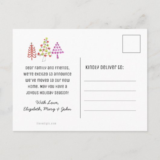 モダンクリスマスの木メリーが動く 案内ポストカード (裏面)