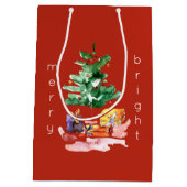 モダンクリスマスの木メリーと明るいミニマル ミディアムペーパーバッグ (裏面)