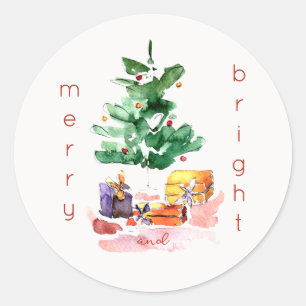 モダンクリスマスの木メリーと明るいミニマル ラウンドシール