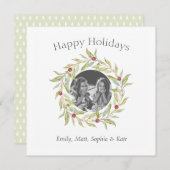 モダンクリスマスの緑の果実リース写真 シーズンカード (正面/裏面)