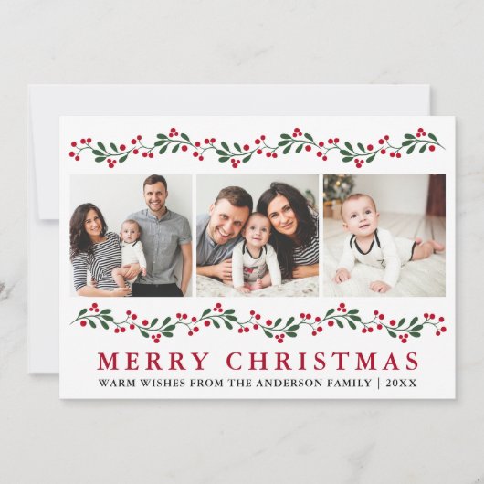 モダンクリスマスの緑の果実3写真 シーズンカード (正面)