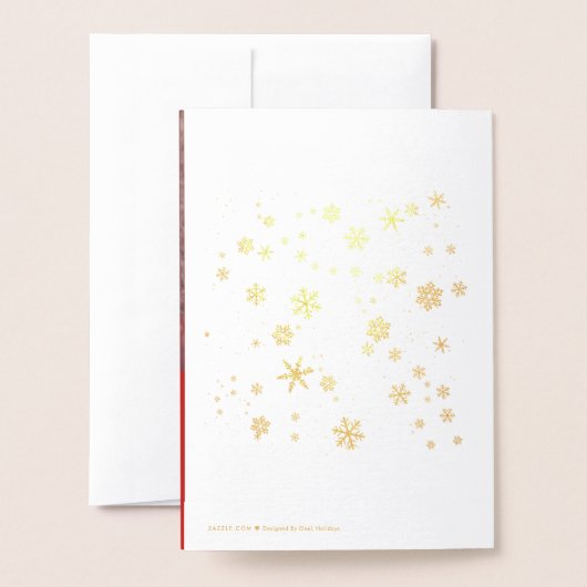 モダンクリスマスの雪のメッセージファミリー写真 箔カード (裏面封筒付き)