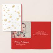 モダンクリスマスの雪のメッセージファミリー写真 箔カード (ディスプレー)