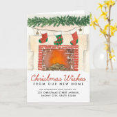 モダンクリスマスの願い暖炉の休日の移動 カード (黄色い花)