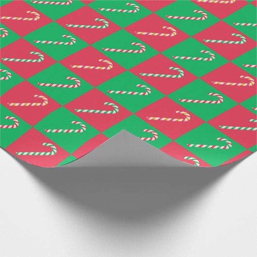 モダンクリスマスは赤い緑のキャンディーケーンをチェック ラッピングペーパー (角)