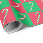モダンクリスマスは赤い緑のキャンディーケーンをチェック ラッピングペーパー (ロールコーナー)