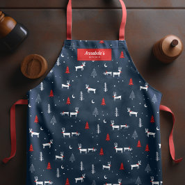 モダンクリスマスウィンターウッドランドパーソナライズされたレッド エプロン