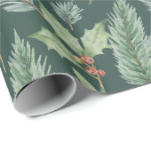 モダンクリスマスウィンターホリデーフローラルパターン ラッピングペーパー (ロールコーナー)