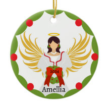 モダンクリスマスエンジェルレッドグリーンホリーリース名