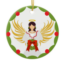 モダンクリスマスエンジェルレッドグリーンホリーリース2024