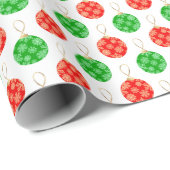 モダンクリスマスオーナメント – 赤い緑と金ゴールド ラッピングペーパー (ロールコーナー)