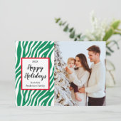 モダンクリスマスカスタムゼブラストライプフォトホリデー シーズンカード (スタンド正面)