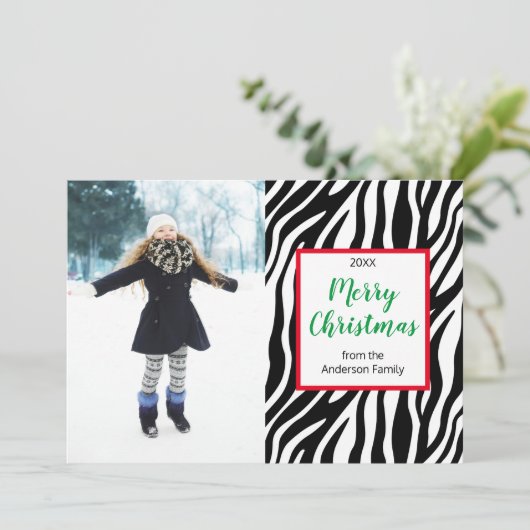 モダンクリスマスカスタムゼブラストライプ写真 シーズンカード (スタンド正面)