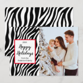 モダンクリスマスカスタムゼブラストライプ写真 シーズンカード (正面/裏面)