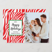 モダンクリスマスカスタムゼブラストライプ写真 シーズンカード (正面/裏面)