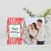 モダンクリスマスカスタムゼブラストライプ写真 シーズンカード (スタンド正面)