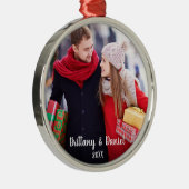 モダンクリスマスカップル写真オーナメントR メタルオーナメント (右)