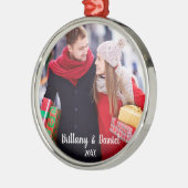 モダンクリスマスカップル写真オーナメントR メタルオーナメント (左)