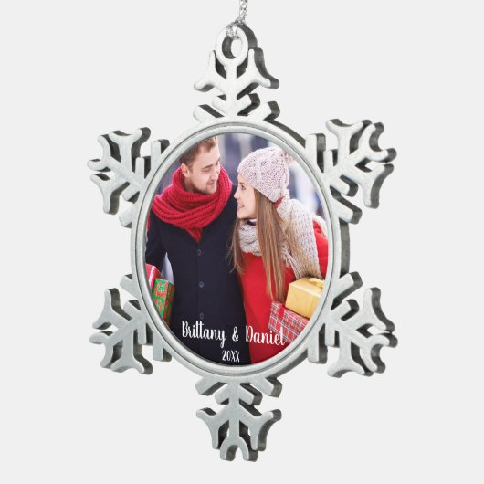モダンクリスマスカップル写真オーナメントSF スノーフレークピューターオーナメント (右)