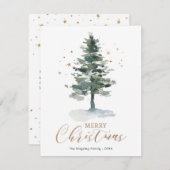 モダンクリスマスカード金ゴールド水色ツリー サンキューカード (正面/裏面)