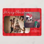 モダンクリスマスカード | 赤い格子縞のダブルフォト シーズンカード (正面)