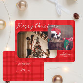 モダンクリスマスカード | 赤い格子縞のダブルフォト シーズンカード