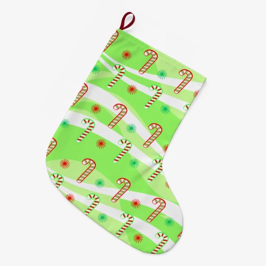 モダンクリスマスキャンディーキャンデザイン ラージクリスマスストッキング (正面 (吊り時))