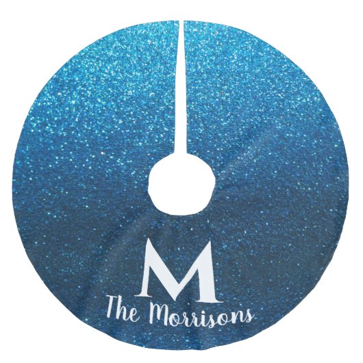 モダンクリスマスグリッターモノグラムファミリー名 ブラッシュドポリエステルツリースカート (正面)