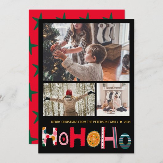 モダンクリスマスグリーティング3フォトホリデーカード シーズンカード (正面/裏面)