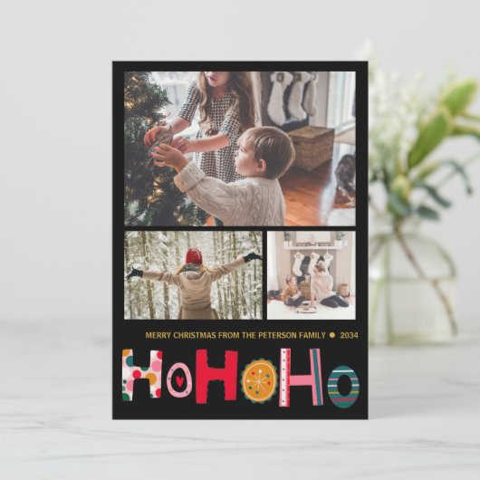 モダンクリスマスグリーティング3フォトホリデーカード シーズンカード (スタンド正面)