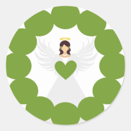 モダンクリスマスグリーンエンジェルハートリースラベル ラウンドシール