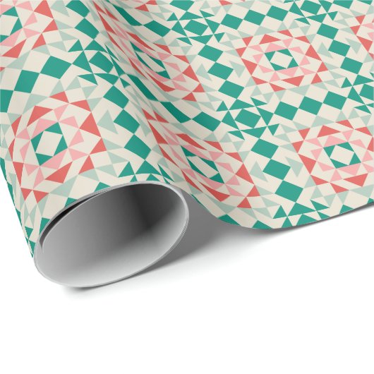 モダンクリスマスグリーンキルトブロックジオメトリ ラッピングペーパー (ロールコーナー)