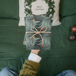 モダンクリスマスグリーンパターン ラッピングペーパーシート