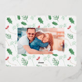 モダンクリスマスグリーン金ゴールドJOYリース写真 箔シーズンカード (裏面)