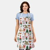 モダンクリスマスサンタとジンジャーブレッド エプロン (着用した状態)