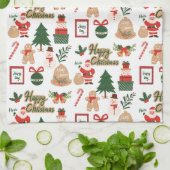 モダンクリスマスサンタとジンジャーブレッド キッチンタオル (折り畳み)