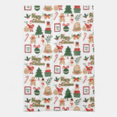 モダンクリスマスサンタとジンジャーブレッド キッチンタオル (縦)