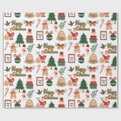 モダンクリスマスサンタとジンジャーブレッド ラッピングペーパー (フラット)