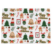 モダンクリスマスサンタとジンジャーブレッド ラージペーパーバッグ (正面)