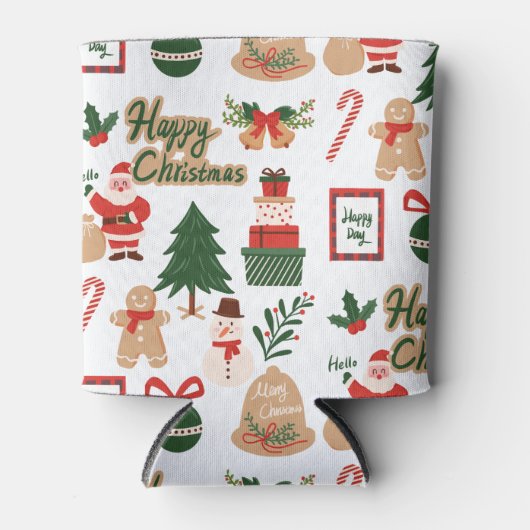 モダンクリスマスサンタとジンジャーブレッド 缶クーラー (正面)