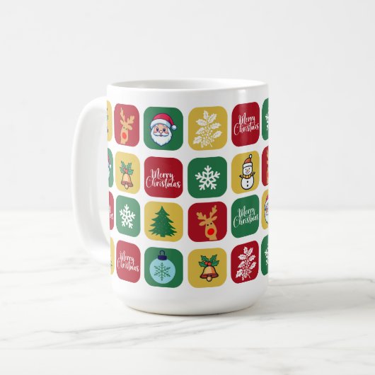 モダンクリスマスサンタツリーオーナメント雪だるま コーヒーマグカップ (正面左)