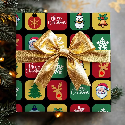 モダンクリスマスサンタツリーオーナメント雪だるま ラッピングペーパー