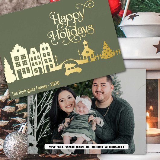 モダンクリスマスシティハッピーホリデー 箔シーズンカード