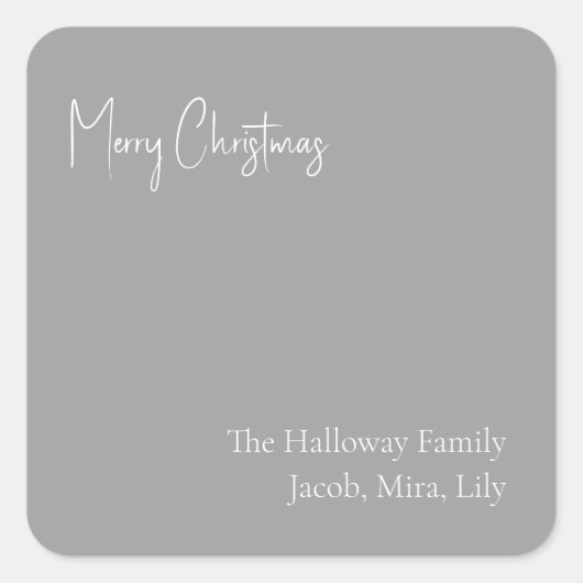 モダンクリスマスシルバースススクエアファミリーギフトステッカー スクエアシール (正面)