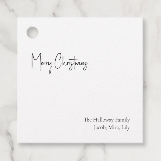 モダンクリスマススクリプトススクウェア家族ギフトラベル フェイバータグ (正面)